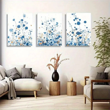 3pcs Featuring Delicate Wildflowers and Floating Metal Print Ready to Hang Art