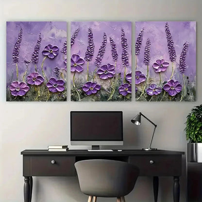 3pcs Purple Flower Floral Textured Lavender Bloom Metal Print Ready to Hang Art