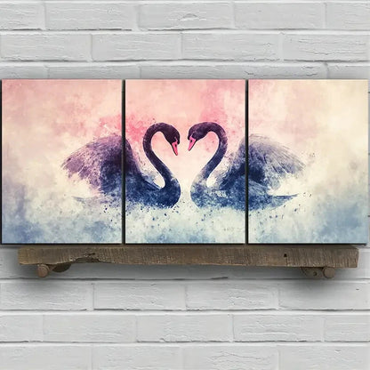 3pcs Black Swan Love Pink Themed Metal Print Ready to Hang Art