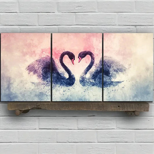 3pcs Black Swan Love Pink Themed Metal Print Ready to Hang Art