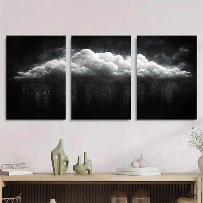 3pcs Modern Black and White Cloud Serene Rainy Metal Print Ready to Hang Art