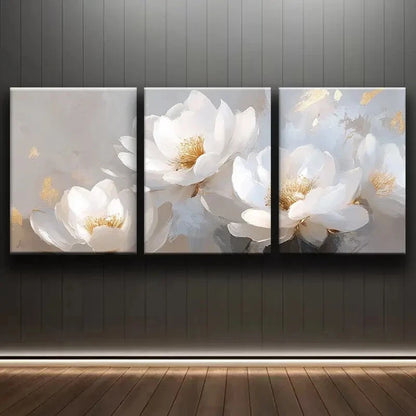 3pcs White Floral Designs Nature Metal Print Ready to Hang Art