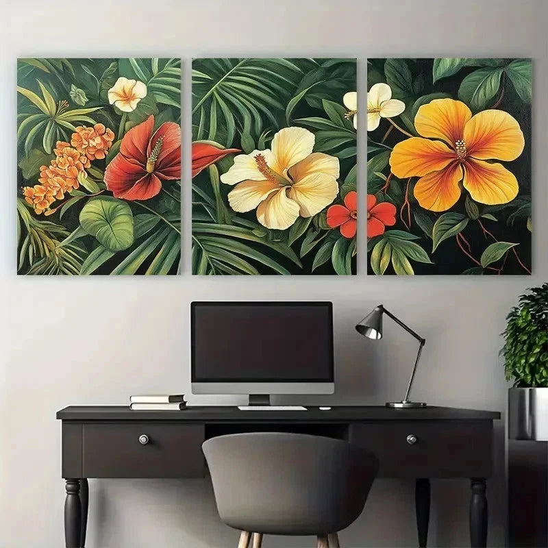 3pcs Henri Rousseau Tropical Floral PerfectWall Art Set Canvas Framed 40x60cm - High Quality Print 100% Australian Made Wall Canvas Ready to Hang