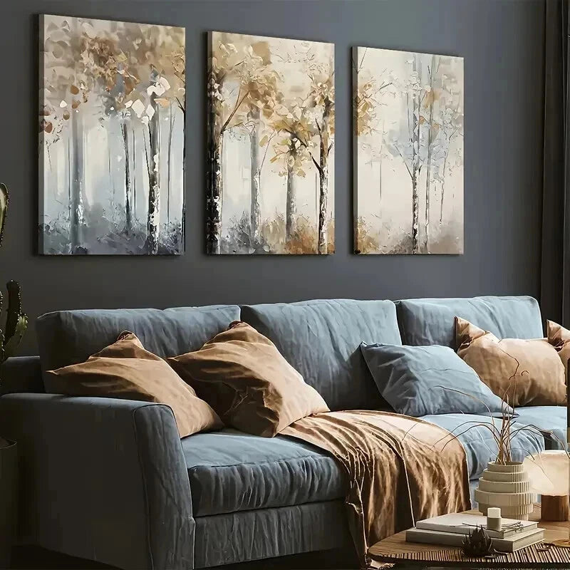 3pcs Artistic Forest Abstract Landscape Wall Art Set Canvas Framed 40x60cm - High Quality Print 100% Australian Made Wall Canvas Ready to Hang