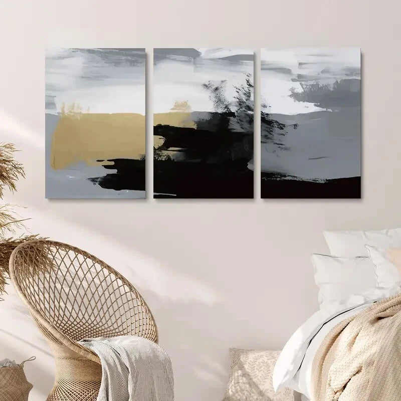 3pcs Abstract Texture Black Gray White Metal Print Ready to Hang Art