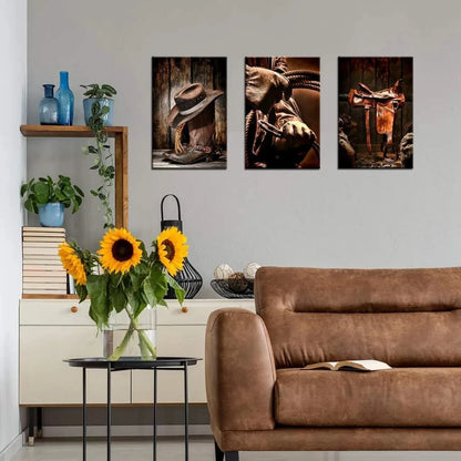 3pcs American West Rodeo Cowboy Metal Print Ready to Hang Art