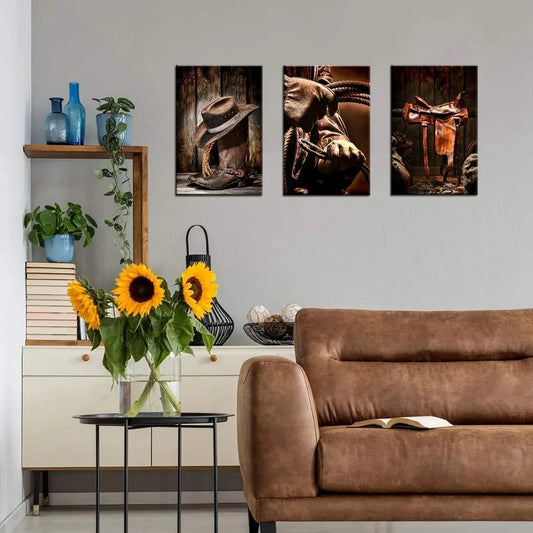 3pcs American West Rodeo Cowboy Metal Print Ready to Hang Art