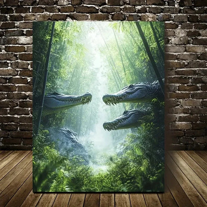Fantasy Style Scene Of Crocodile Chasing Painting 40x60cm Metal Print Ready to Hang