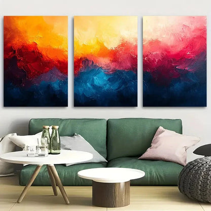 3pcs Vibrant Abstract Paintbrush Splash Metal Print Ready to Hang Art