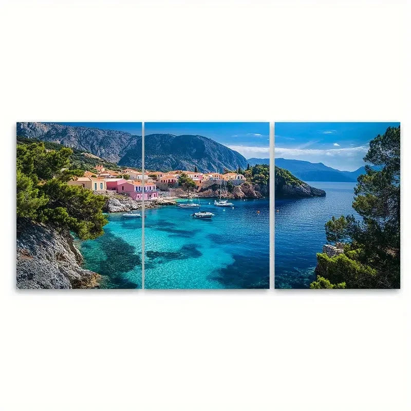 3pcs Vibrant Greece Scenic View Metal Print Ready to Hang Art