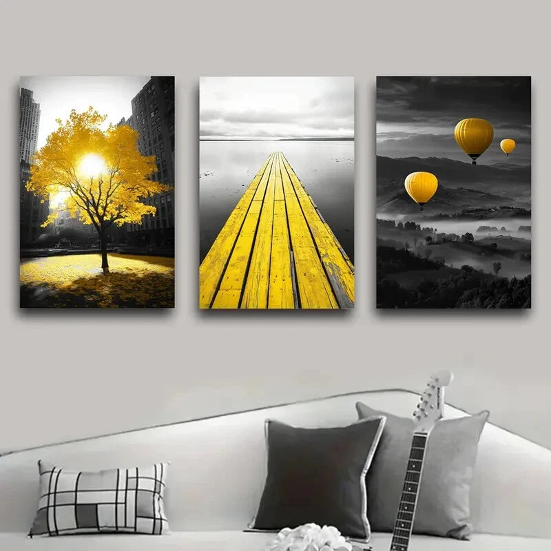 3pcs Feathery Black And White Contrasting Scene Metal Print Ready to Hang Art