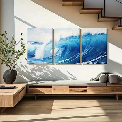 3pcs Modern Surf Ocean Wave Decoration Wall Art Set Canvas Framed 40x60cm - High Quality Print 100% Australian Made Wall Canvas Ready to Hang