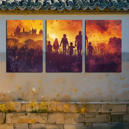 3pcs Girls and Boys Silhouetted Against The Sunset Metal Print Ready to Hang Art