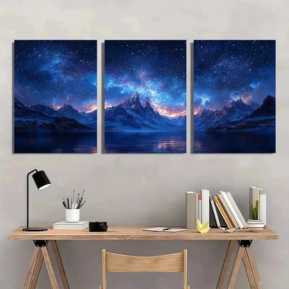 3pcs Snow Mountain Starry Sky Decor Wall Art Set Canvas Framed 40x60cm - High Quality Print 100% Australian Made Wall Canvas Ready to Hang