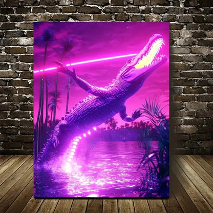 Beautiful Cyberpunk Crocodile Vivid Sunny Painting 40x60cm Metal Print Ready to Hang