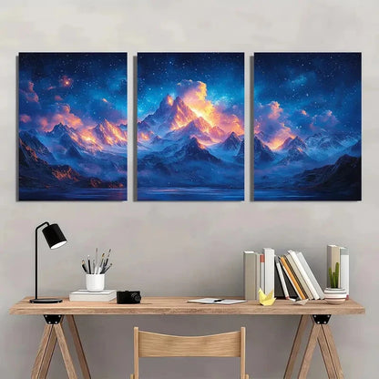 3pcs Mountain Art Starry Night Landscape Metal Print Ready to Hang Art