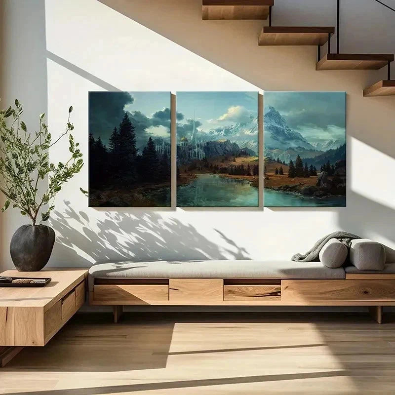 3pcs Mountains Forests and Castle Wall Art Set Canvas Framed 40x60cm - High Quality Print 100% Australian Made Wall Canvas Ready to Hang