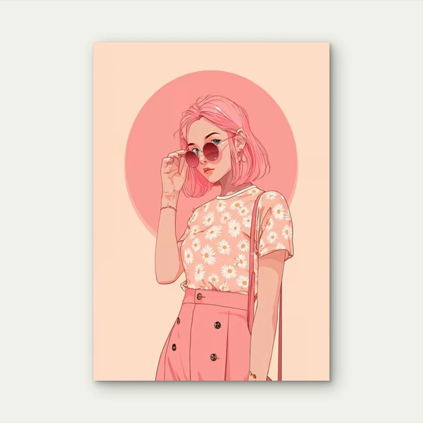 Girly Pink Retro Sun  60x90cm Metal Print Ready to Hang