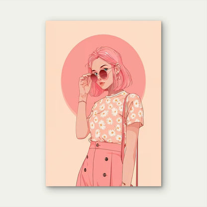 Girly Pink Retro Sun  60x90cm Metal Print Ready to Hang