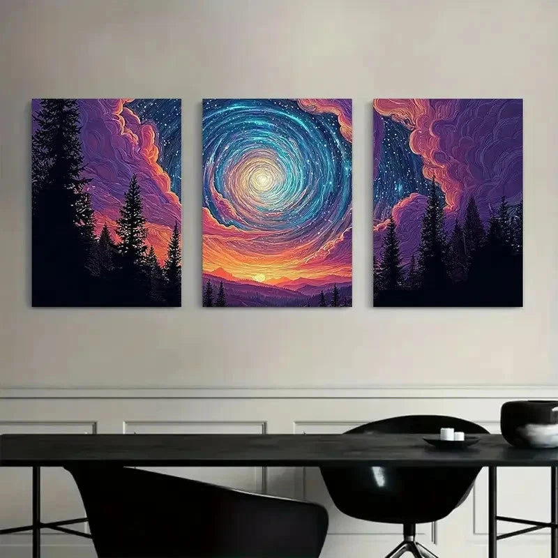 3pcs Psychedelic for Galaxy with Starry Sky Metal Print Ready to Hang Art