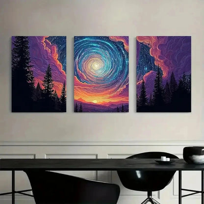 3pcs Psychedelic for Galaxy with Starry Sky Metal Print Ready to Hang Art