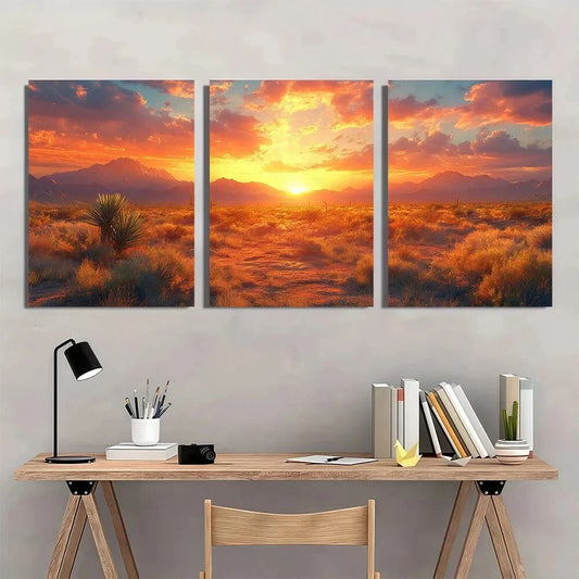 3pcs Modern Desert Mountain Landscape Metal Print Ready to Hang Art