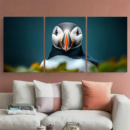 3pcs Cheerful Puffin Portrait Coastal Bird Metal Print Ready to Hang Art