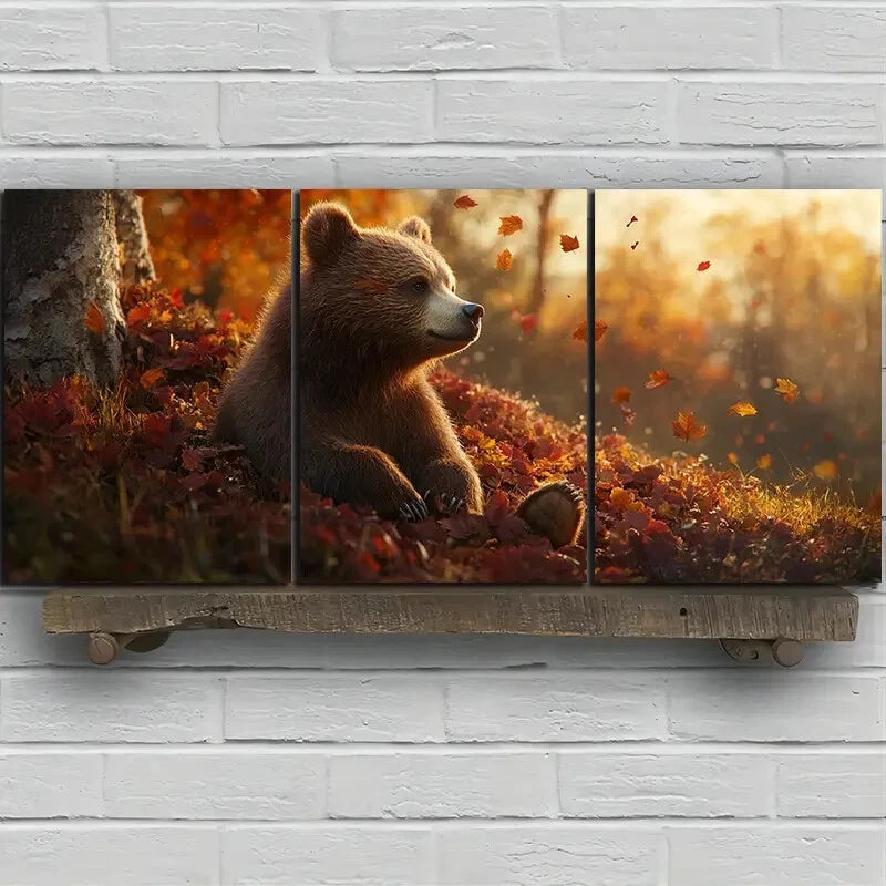 3pcs Bears in The Forest Animal Themed Metal Print Ready to Hang Art