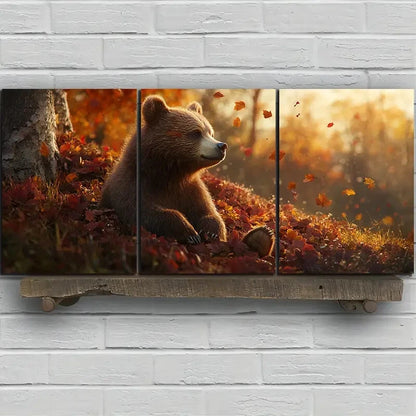 3pcs Bears in The Forest Animal Themed Metal Print Ready to Hang Art