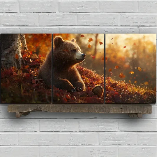 3pcs Bears in The Forest Animal Themed Metal Print Ready to Hang Art