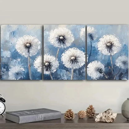 3pcs White Dandelions Painting Metal Print Ready to Hang Art