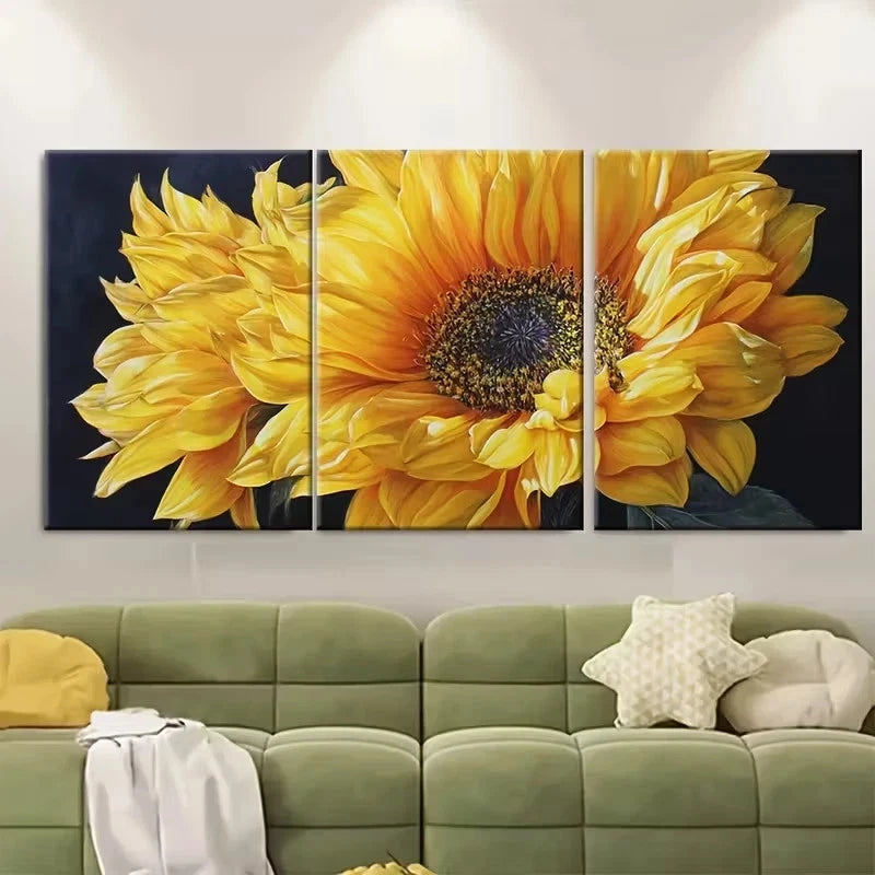 3pcs Vibrant Sunflower in Full Bloom Wall Art Canvas Framed 50x70cm - High Quality Print 100% Australian Made Wall Canvas Ready to Hang