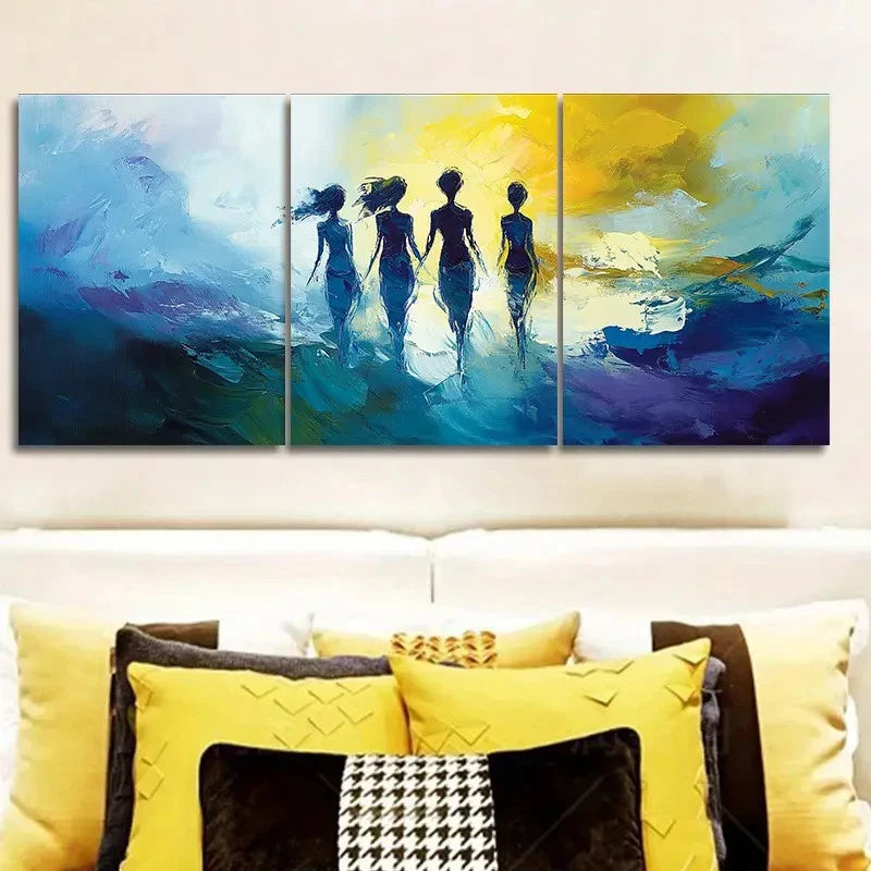 3pcs Four Women Vibrant Sunset Scene Wall Art Set Canvas Framed 40x60cm - High Quality Print 100% Australian Made Wall Canvas Ready to Hang