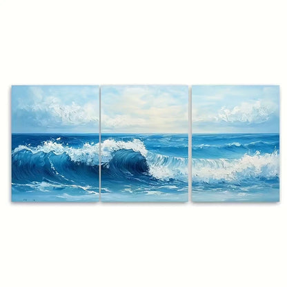 3pcs Minimalist Sea And Sky Oil Painting Abstract Metal Print Ready to Hang Art