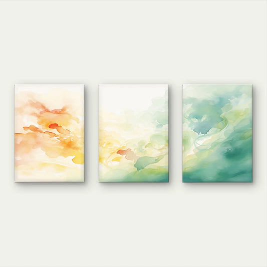 3pcs Minimalist Orange & Blue Watercolour Wall Art Set Canvas Framed 60x90cm - High Quality Print 100% Australian Made Wall Canvas Ready to Hang