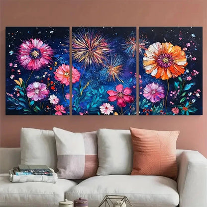 3pcs Festival Celebration Colorful Floral Metal Print Ready to Hang Art