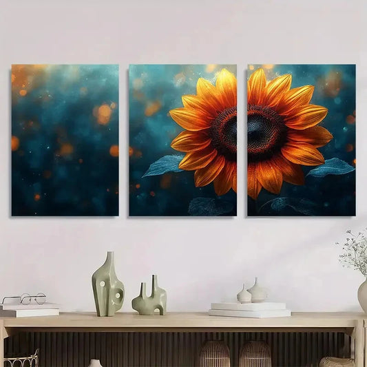 3pcs Colorful Abstract Vibrant Sunflower Metal Print Ready to Hang Art
