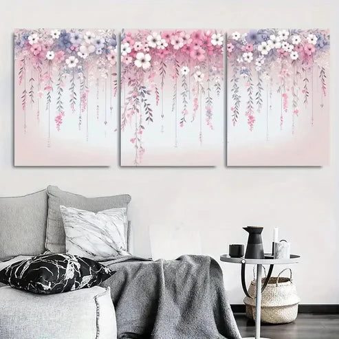 3pcs Blooming Flower Chandelier Illustration Wall Art Canvas Unframed - High Quality Print 100% Australian Made Wall Canvas