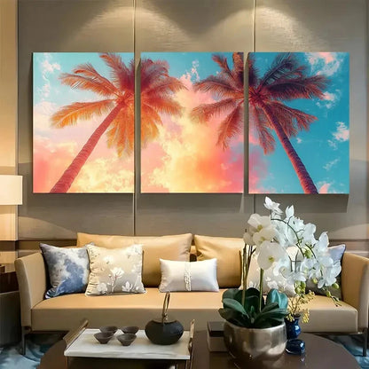 3pcs Palm Trees Blue Sky Sunlit Design Metal Print Ready to Hang Art