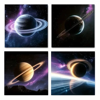 4pcs Modern Abstract Painting Space Wall Art Canvas Framed