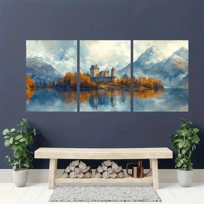 3pcs Watercolor Castle Scottish Landscape Metal Print Ready to Hang Art