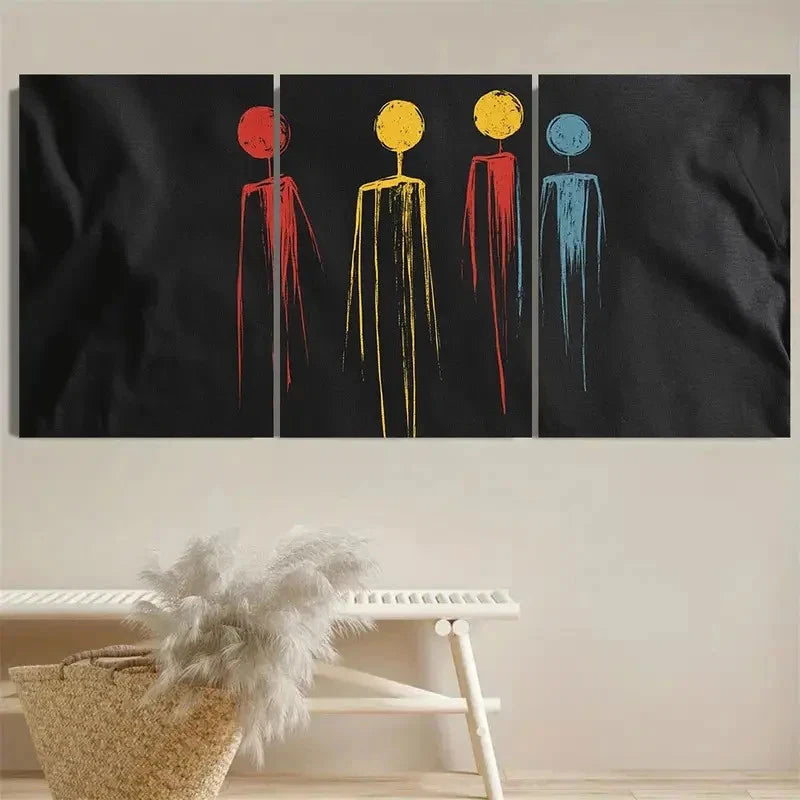 3pcs Stick Figures Tee Minimalist Wall Art Set Canvas Framed 50x70cm - High Quality Print 100% Australian Made Wall Canvas Ready to Hang
