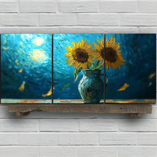 3pcs Beautiful Sunflowers Oil Painting Metal Print Ready to Hang Art