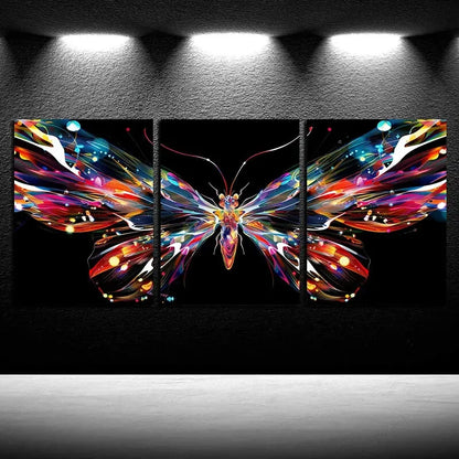 3pcs Vibrant Butterfly In Black Background Metal Print Ready to Hang Art