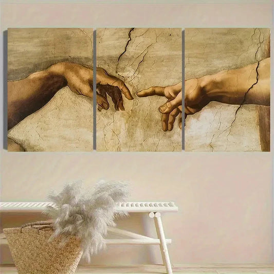 3pcs Hands Across The Divide Vintage Wall Art Set Canvas Framed 50x70cm - High Quality Print 100% Australian Made Wall Canvas Ready to Hang