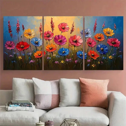 3pcs Vibrant Meadow Modern Impressionist Florals Metal Print Ready to Hang Art