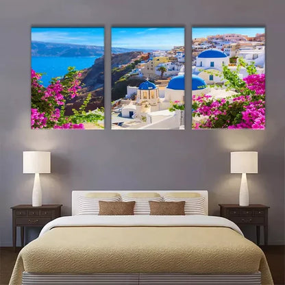 3pcs Island burner City Of Oia On Island Santorini Greece Canvas Framed 60x90 cm - High Quality Print 100% Australian Made Wall Canvas Ready to Hang