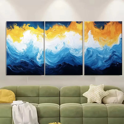 3pcs Abstract Blue Yellow White Metal Print Ready to Hang Art