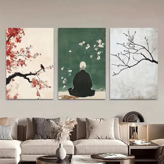 3pcs Minimalist Japanese Abstract Sakura Blossom Metal Print Ready to Hang Art