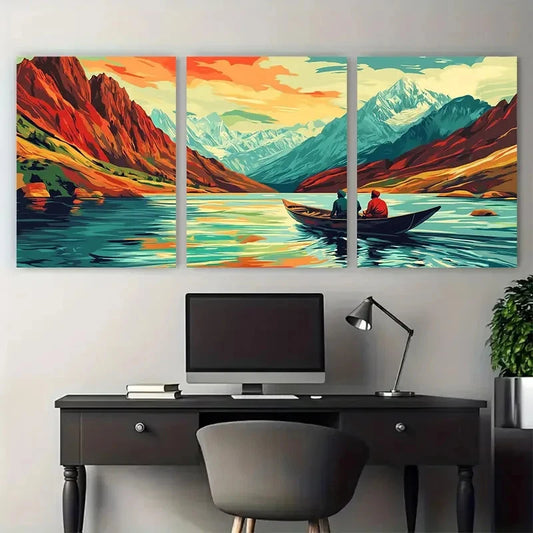 3pcs Pakistan Travel with Mountains & lake View Wall Art Set Canvas Framed 60x90cm - High Quality Print 100% Australian Made Wall Canvas Ready to Hang